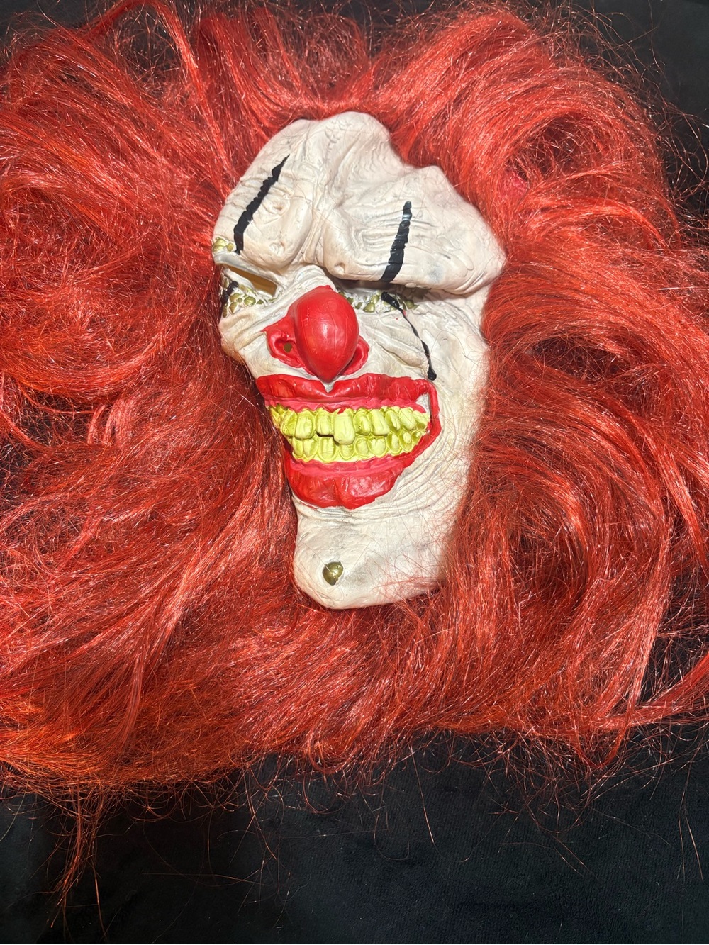 Red Clown Wall Accent Mask with Faux Hair. Halloween Mask